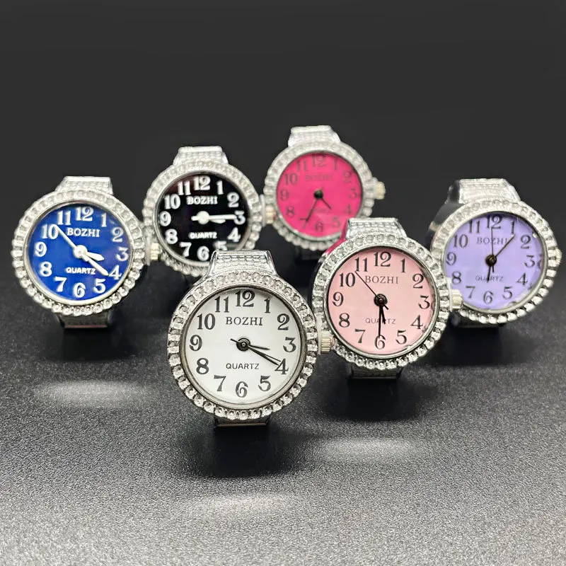 Kiss Jewelry Punk Rhinestone Time Quartz Watch Rings Women Men Elastic Stretchy Adjustable Digital Clock Finger Watch Ring Gift