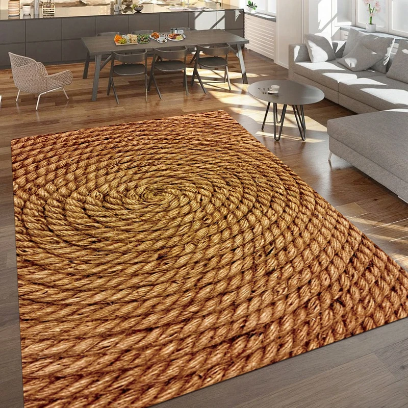 

Timber Design Wood Hemp Rope Pattern Printed Rectangle Carpet Rug For Bedroom Living Room Soft Fluffy Rug Nonslip Mat Home Decor