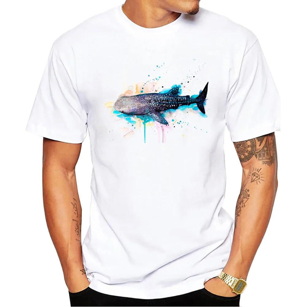 TEEHUB Painted Whale Shark Tops Hammerhead Shark Print Men's style O-Neck Men Clothing Short Sleeve Male Casual Streetwear new