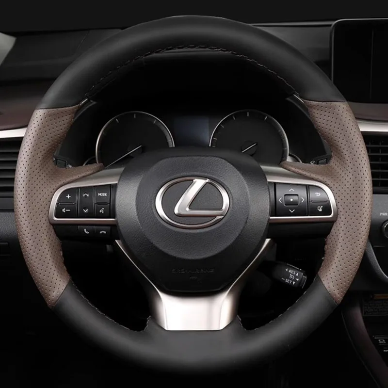 

For Lexus ES200 ES250 ES300h 2015-2018 GS200 GS300h GS450h hand-stitched black brown Genuine Leather Car Steering Wheel Cover