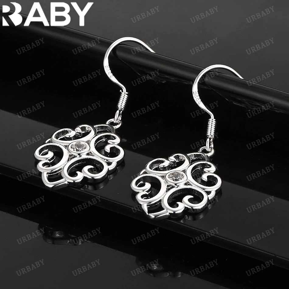 

URBABY 925 Sterling Silver Earrings Retro Pattern Drop Earrings For Women Jewelry Fashion Party and Daily Wear