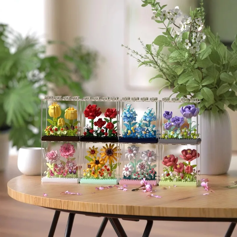 Micro Building Block Plastic Plant Eternal Flower Bouquet Child Puzzle Assembly Toys Hands-on Ability Indoor Decoration Ornament