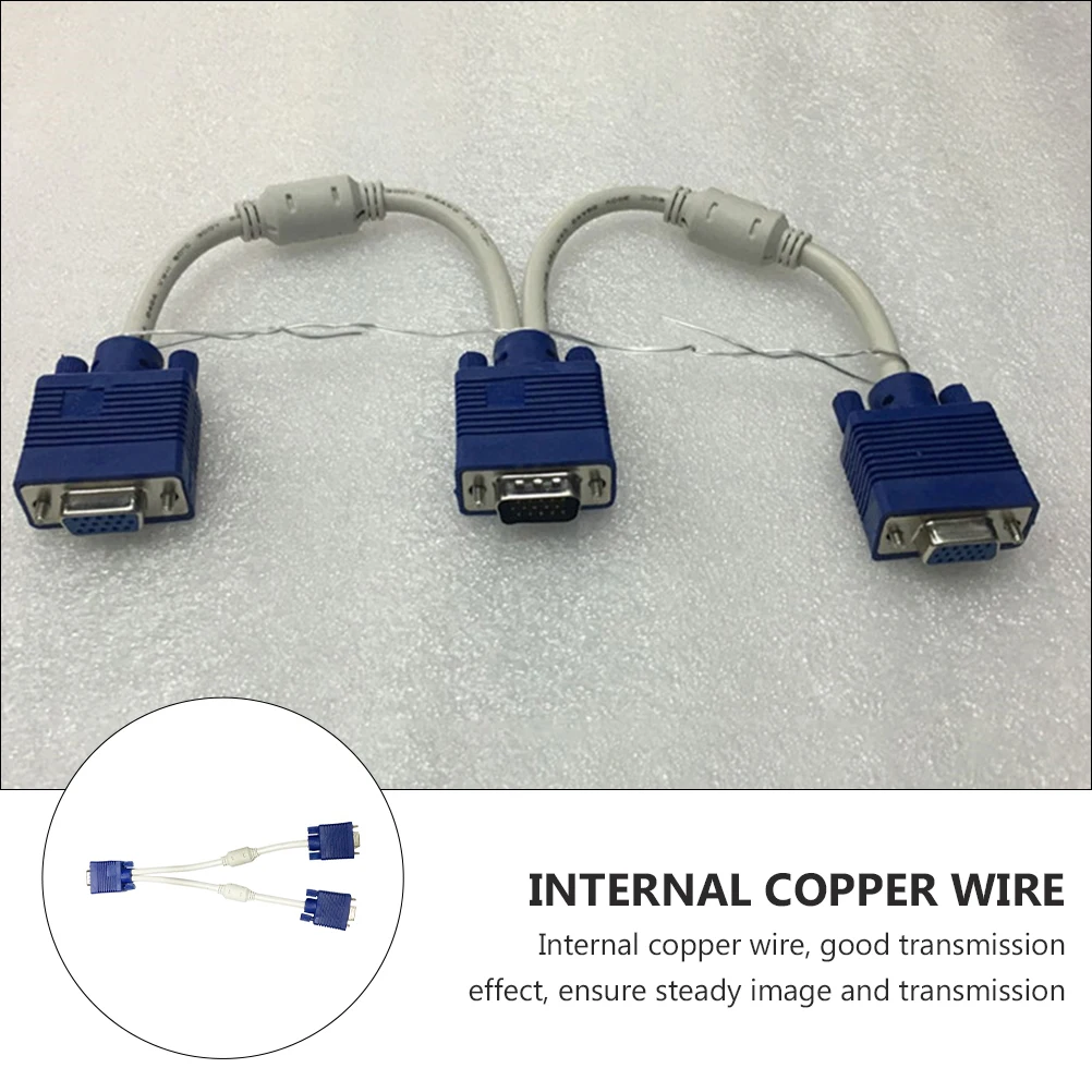 Cabo divisor de vídeo vga, 2 peças, adaptador macho para fêmea dupla para monitor duplo, dispositivo de exibição de 1 a 2 saídas com engrossado