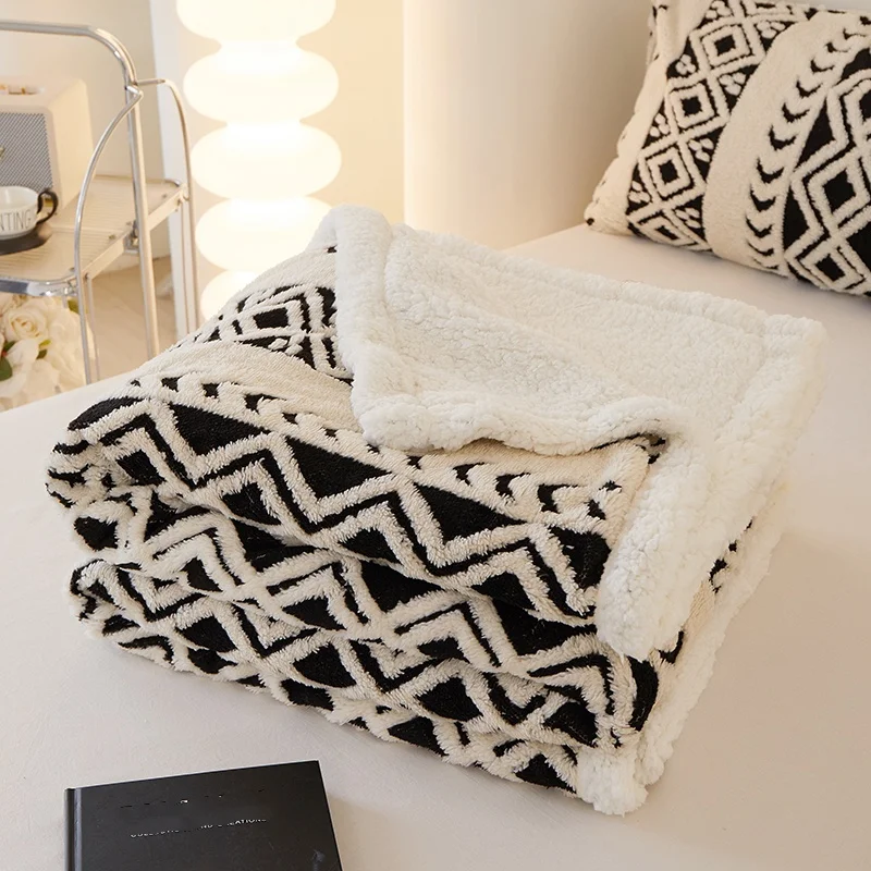 

Winter Jacquard Fleece Blanket Double Sided Thickened Warm Artificial Lambswool Sofa Throw Blanket Bohemian Bed Cover 150*200