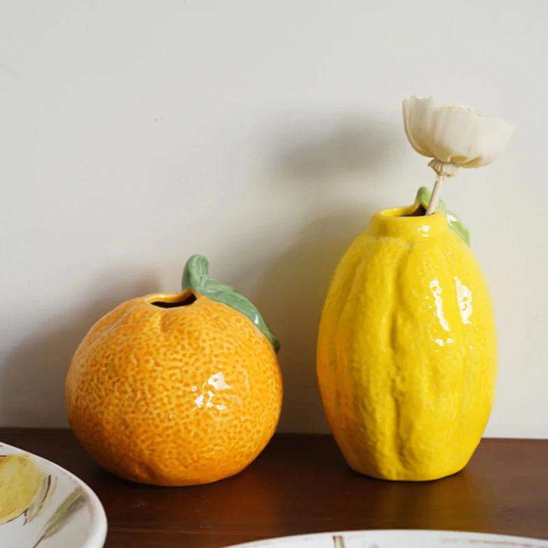 Fruit series, old goods, lemon orange shape, ceramic hand-painted small vase, dining table aromatherapy diffuser