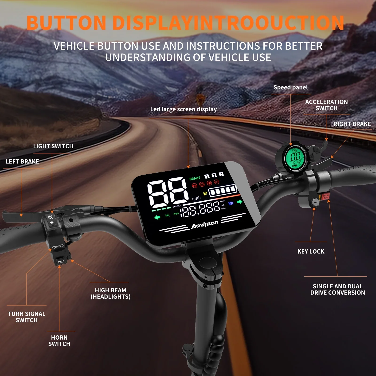 Arwibon 5600W Electric Scooter for Adults Dual Motor 46MPH Top Speed 60V27AH Battery 11-inch Off-Road Tires Sport Folding Design