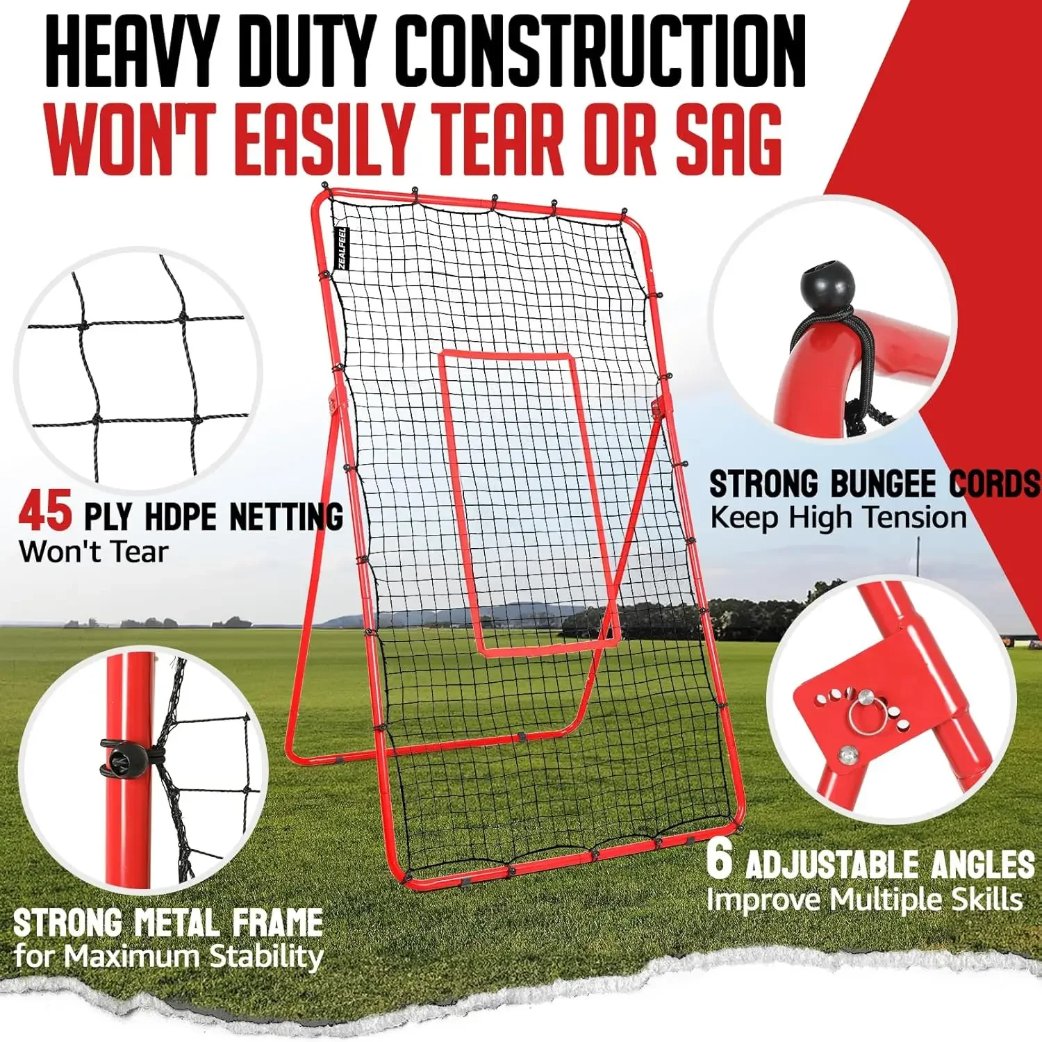 6-Angle Adjustable 4x7 FT Volleyball Rebounder Net with Steel Frame & High-Tension PE Netting, Volleyball