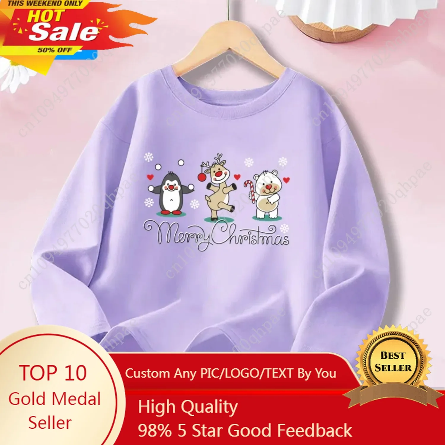 

Merry Christmas Long Sleeve T-shirts Girls' Kawaii Santa Claus Tops Cute Penguin, Reindeer, Polar Bear Print Xmas Tee SDDW1