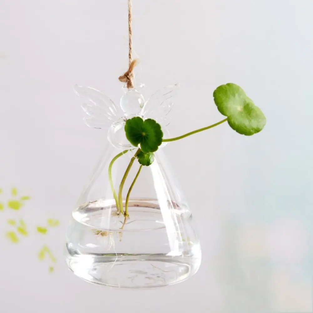 DIY Transparent Angel Vase Angel Shape Borosilicate Glass Hydroponic Container Hand-blown Eye-catching Plant Wall Mounted Vase