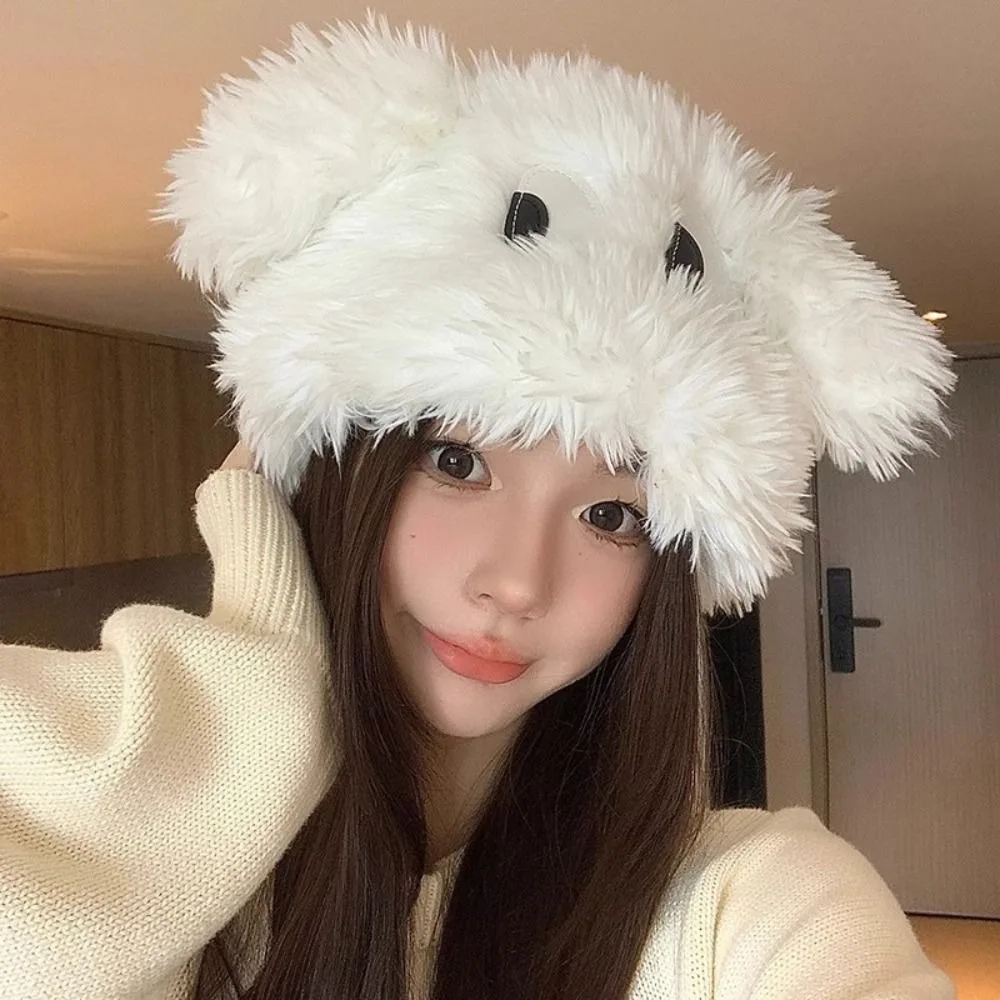 Soft Winter Long Hair Puppy Hat Ear Protection Winter Cap Plush Beanie Winter Hat Thickened Cartoon Hat Student