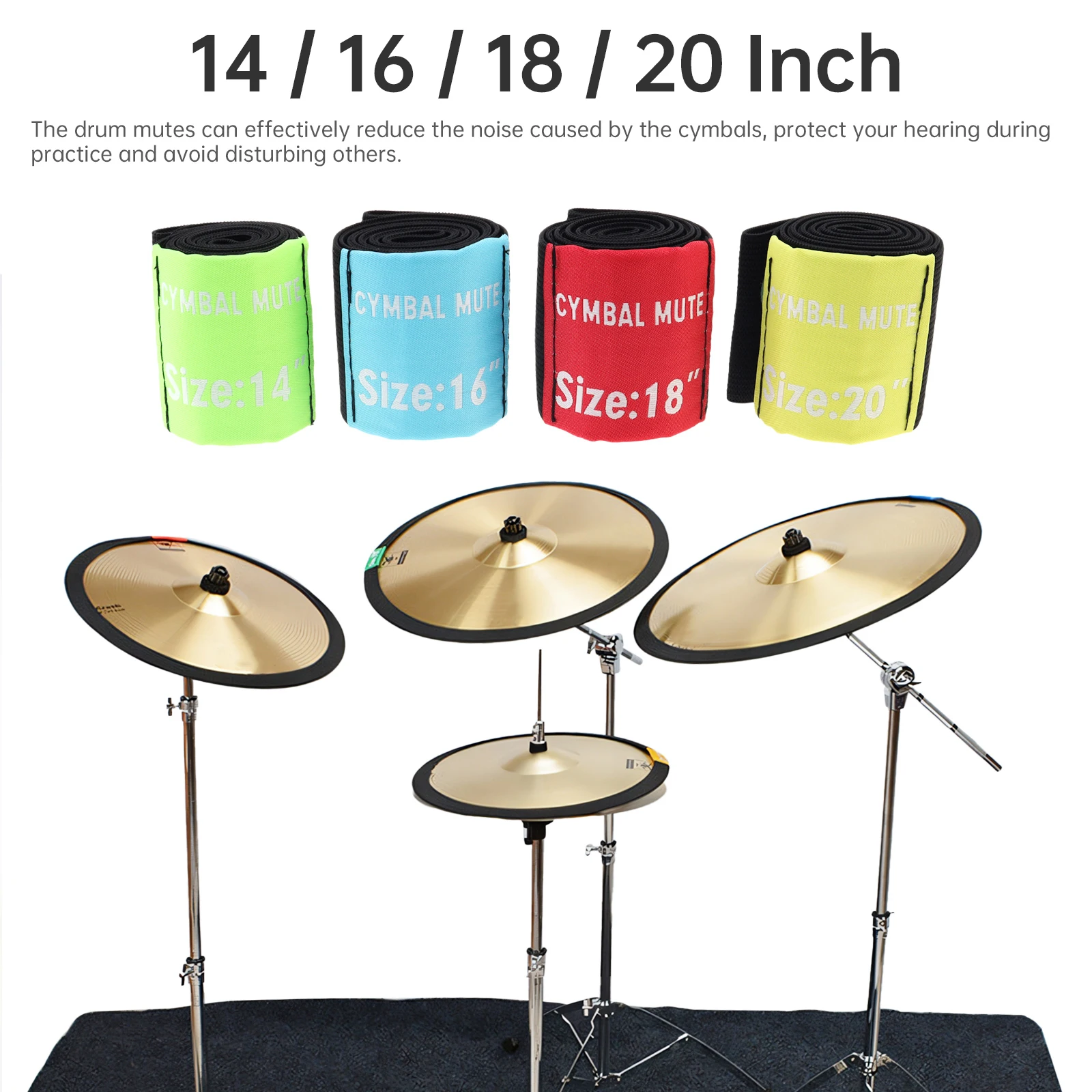 1pc 14/16/18/20 Inch Cymbal Mute Circle Ring Drum Set Hi-hat Practice Cymbal Mutes Elastic Belt Sound Control Rings