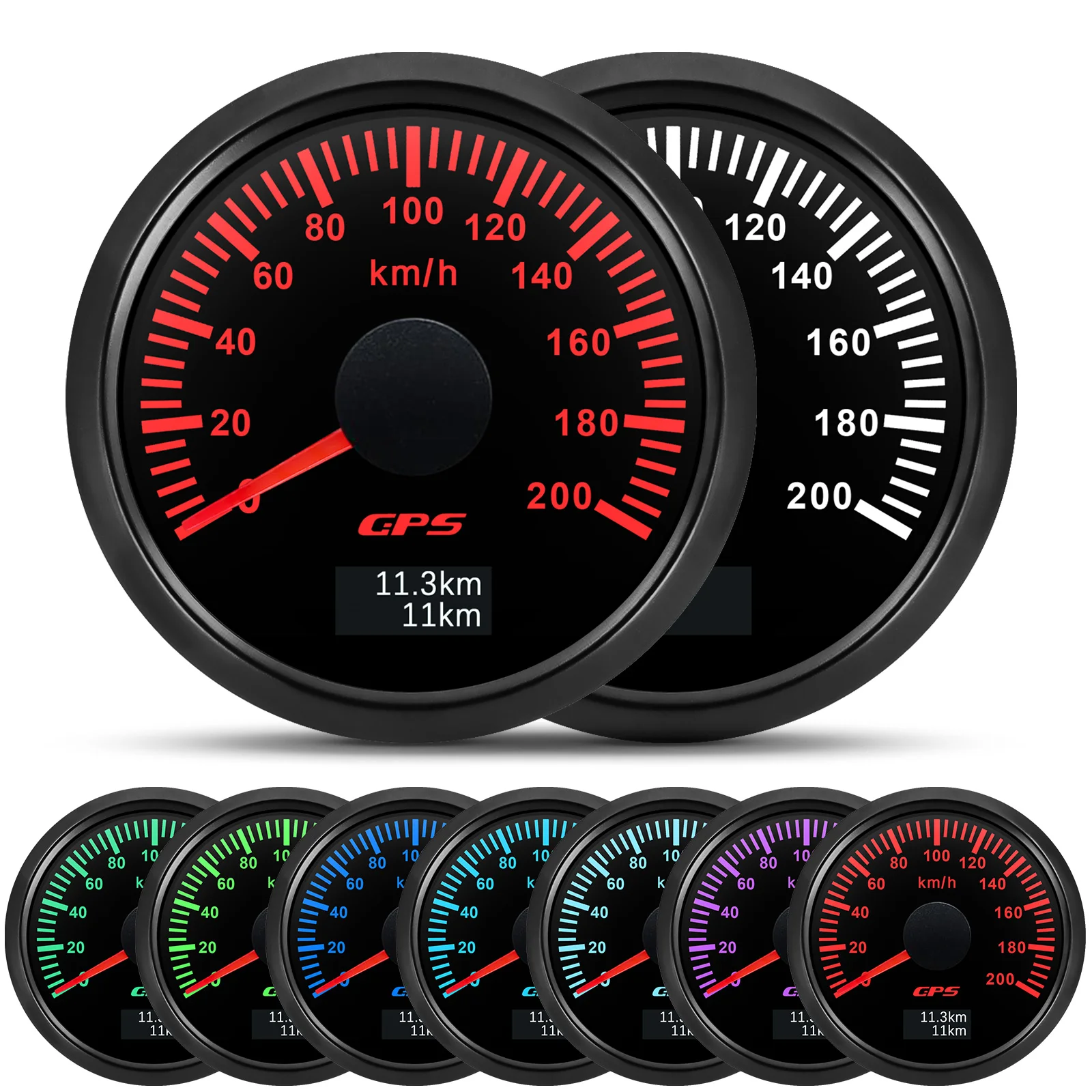 30/60/80/120/200 km/h GPS-Tachometer mit GPS-Antenne für 12 V 24 V Auto Boot Marine wasserdichter Geschwindigkeitsmesser Kilometerzähler 7 Farben LED
