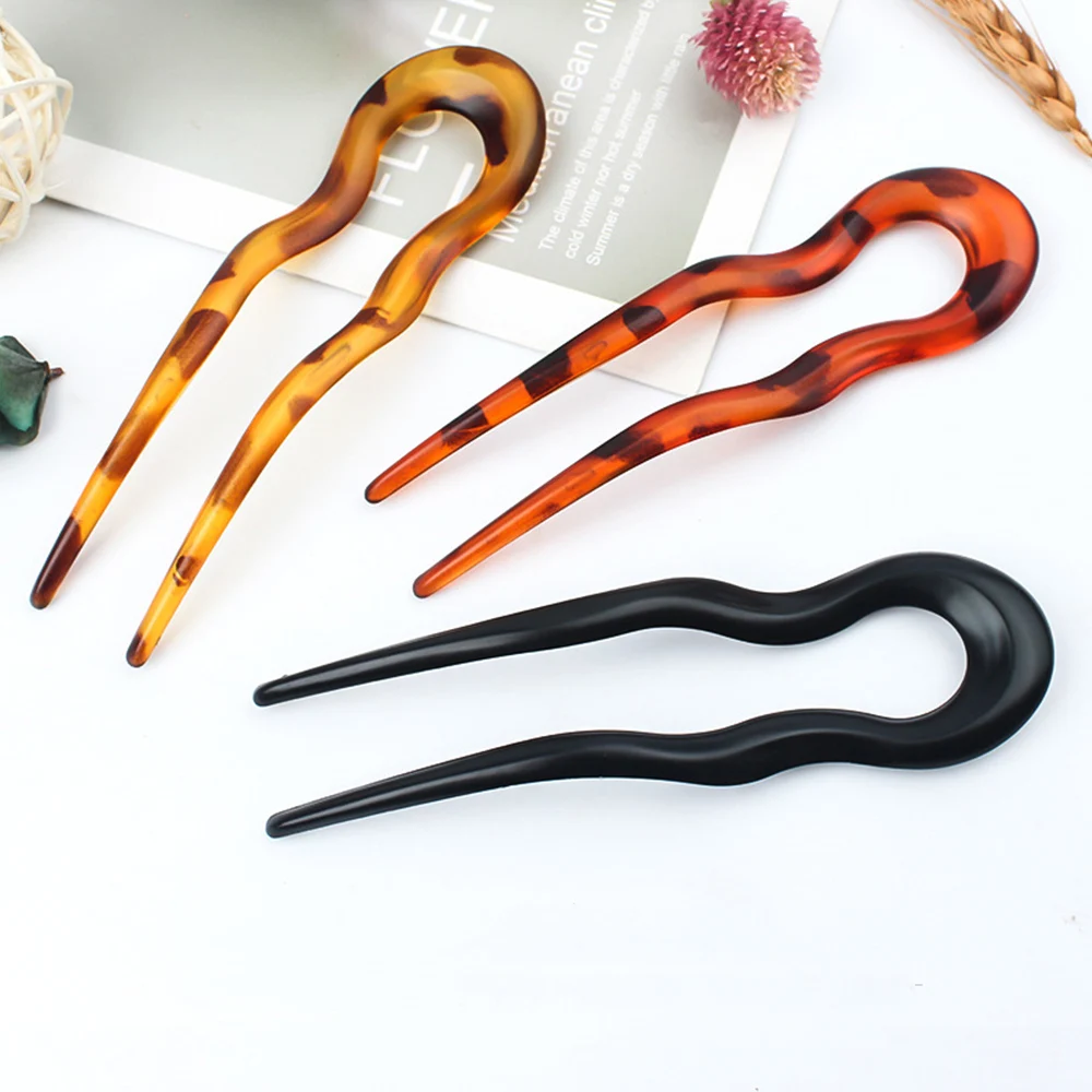 Vintgae U Shape Hair Sticks Fork Hairpin Elegant Women Metal Hair Clip Pins Girls Hairpins Hair Bun Maker Headwear Accessories