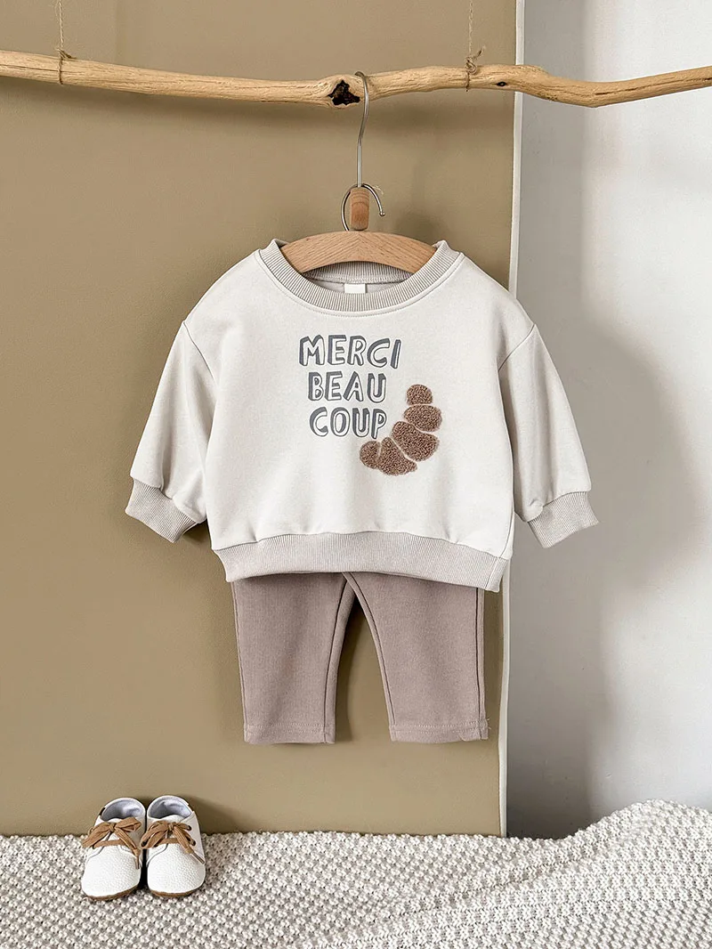 

LILIGIRL New Autumn Baby Clothes Set 6M-3Y Infant Boys Cute Croissant Hoodie+ Pants Loose Korean Toddler Casual Suit 2PCS