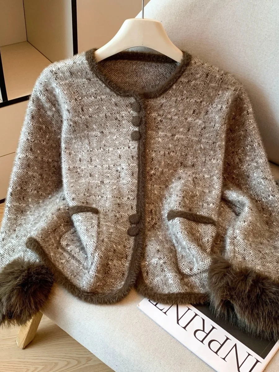 

Пушистый вязаный кардиган в стиле ретро, женский осенне-зимний элитный кардиган Sensation Fraance Sle Jaet, оригинальный дизайн, свободный крой