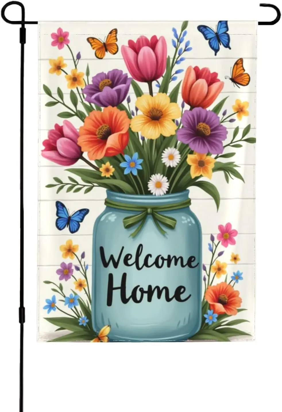 Welcome Home Floral Garden Flag DoubleSided 12x18 Inch Mason Jar Flowers Spring Summer Outdoor Yard Decor Banner AAO YYX EEZ