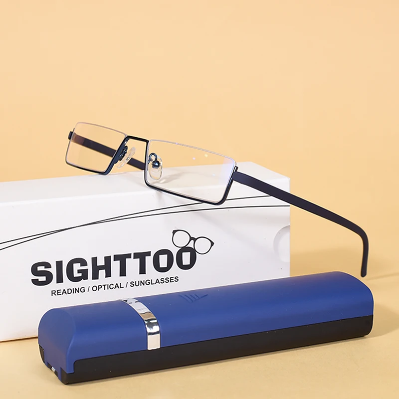 Metall Anti-Blau Licht Lesebrille Männer Halb Rahmen Brillen Männlichen Brillen Mit Fall + 125 + 175 + 225 + 275 + 300 + 350 – Detail 17