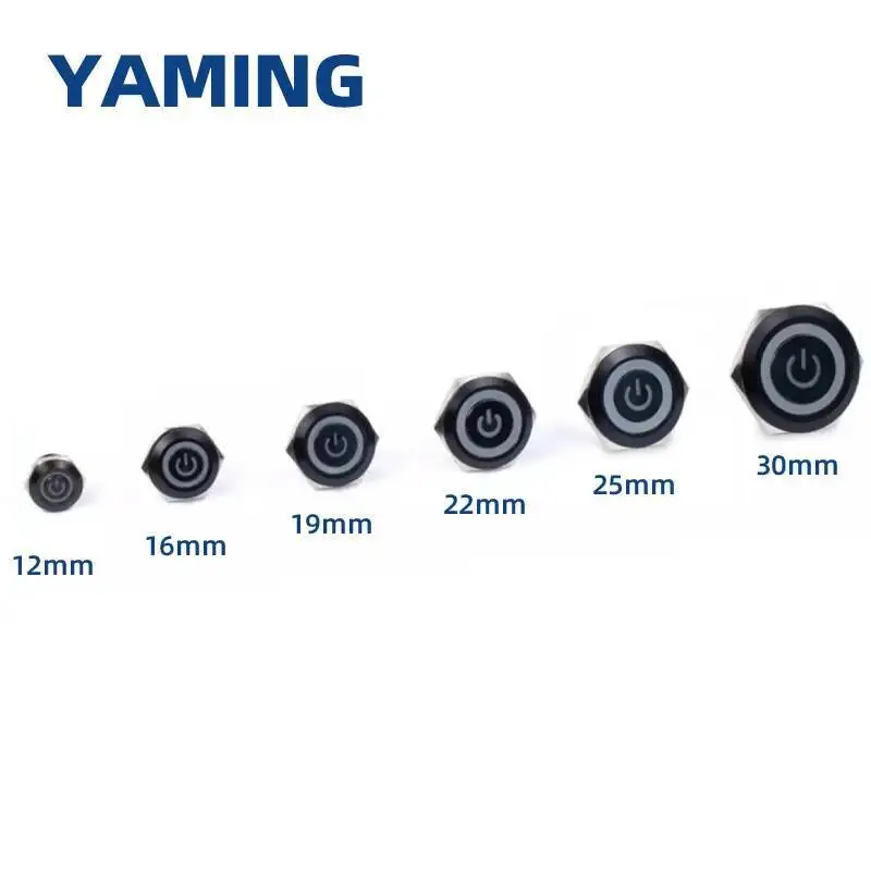 Picture 5: Black Metal Push Button Ultra Short For Narrow Space Reset Momentary Touch Switch Waterproof 16/19/22/25/30mm