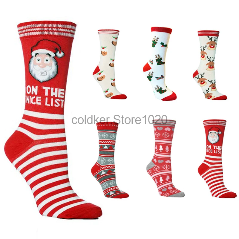 1 Pair Christmas Socks Cartoon Santa Claus Elk Snowman Printed Socks Autumn Winter Mid-tube Socks New Year Gift for Men Women