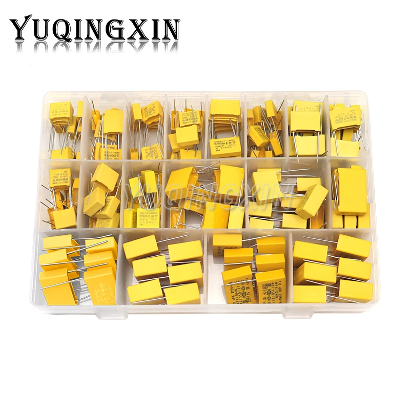 160pcs Polypropylene Film X2 Safety Capacitor Assorted Kit 275VAC 18Values 102K-225K 1NF-2.2UF Sample Set