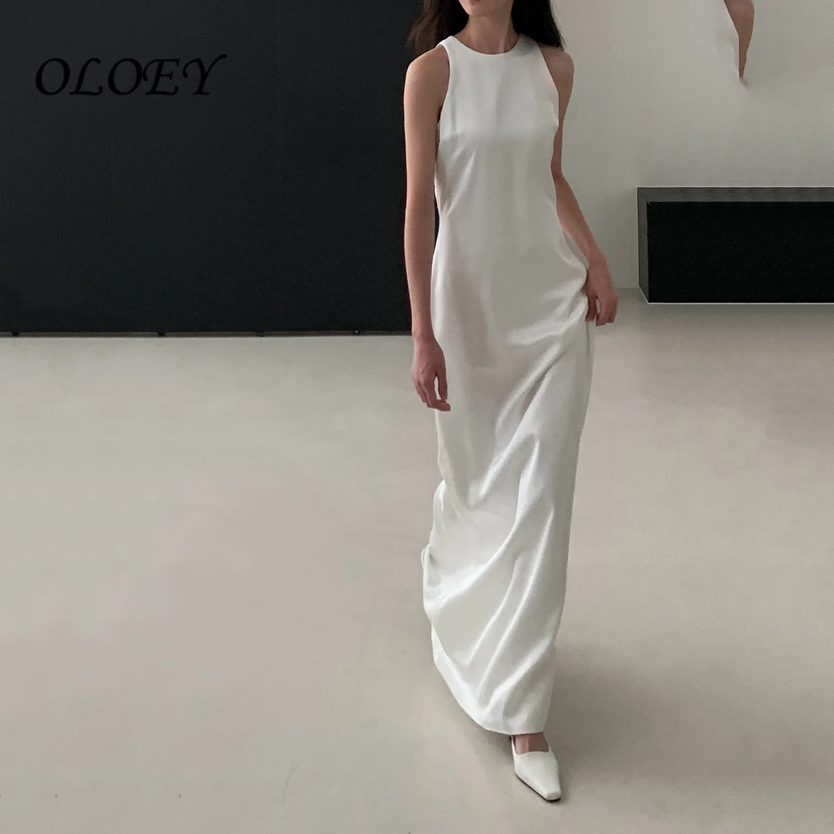 OLOEY 2026 Korea Sheath Floor Length O-Neck Bride Dresses Silk Satin Wedding Dresses 웨딩드레스 Ivory Customized Pretty