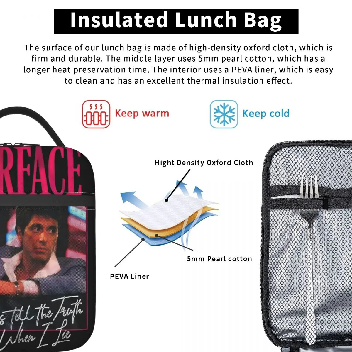 Tony Montana Isolados Lunch Bags, sempre diz o toldo Scarface Food Bag, refrigerador térmico portátil, caixas para trabalho