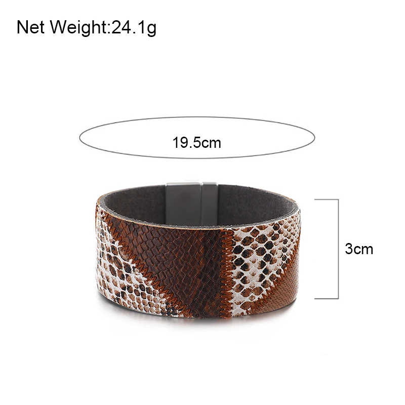 ALLYES Bohemian Patchwork Snake Pattern Leather Bracelet for Women Men Vintage Chunky Wide Bracelets & Bangles Jewelry Gift