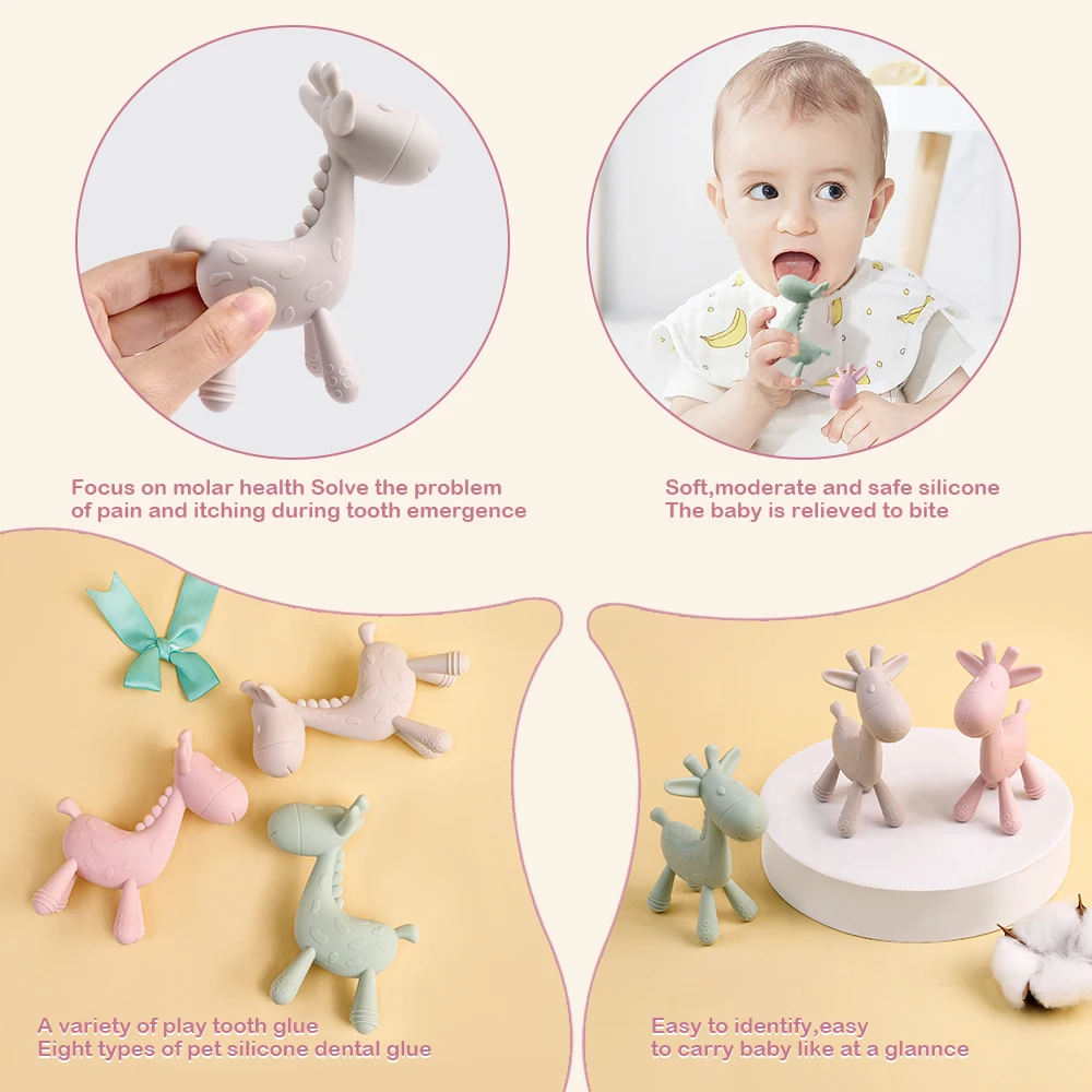 Cartoon Baby Silicone Teether Brinquedos, aperto de treinamento, força, brinquedo de mastigação, girafa, crianças, saúde, molar, acessórios