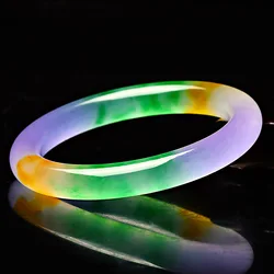 Colour Jade Bangle Bracelet Natural Jewelry Fashion Charm Tricolor Chinese Amulet Jadeite Carved Gifts