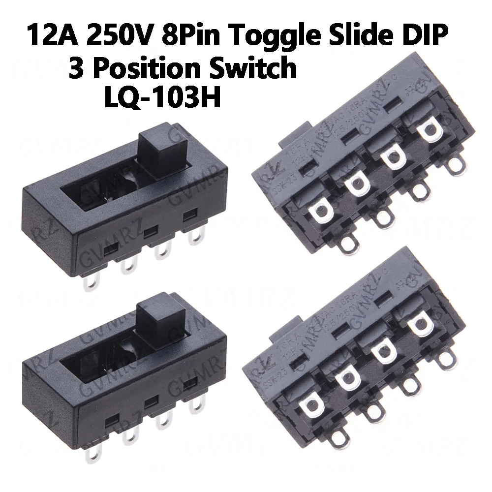 2PCS/lot 12A 250V 8Pin for JJ-15 Philips Flyco FH6218/20/21 Toggle Slide DIP 3 Position Switch LQ-103H Hair Dryer Hot Cold Wind
