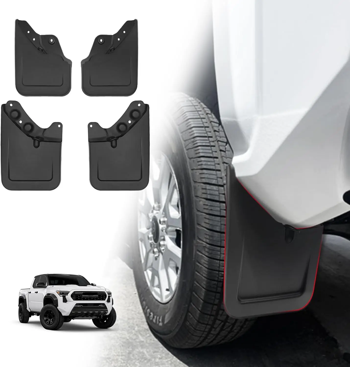 

Mud Flaps For Toyota Tacoma 2024 2025 Front Rear No Drilling Fender Mudguards Kit with Hardware Accessories Extra Large Version