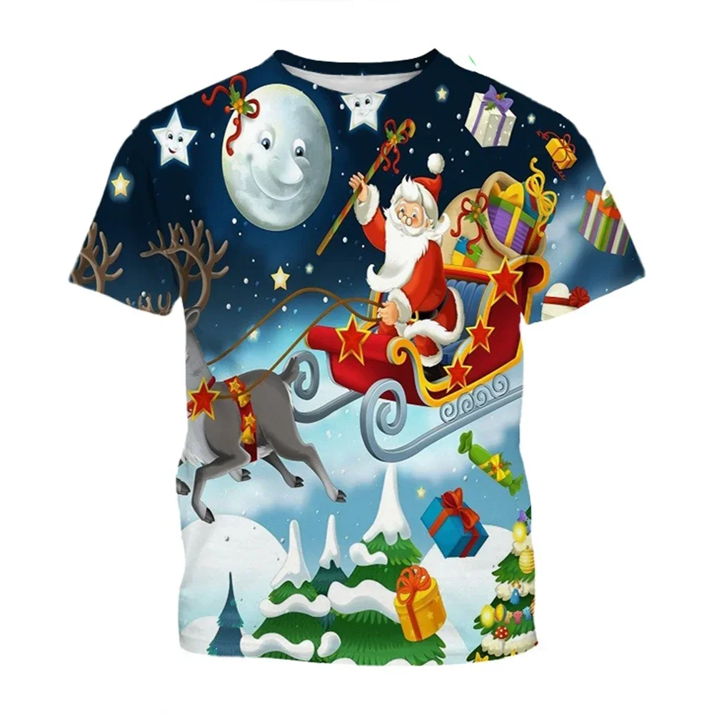 Summer fashion creative design Christmas patterns 3D printing casual personality Harajuku style warm and comfortable T-shirt
