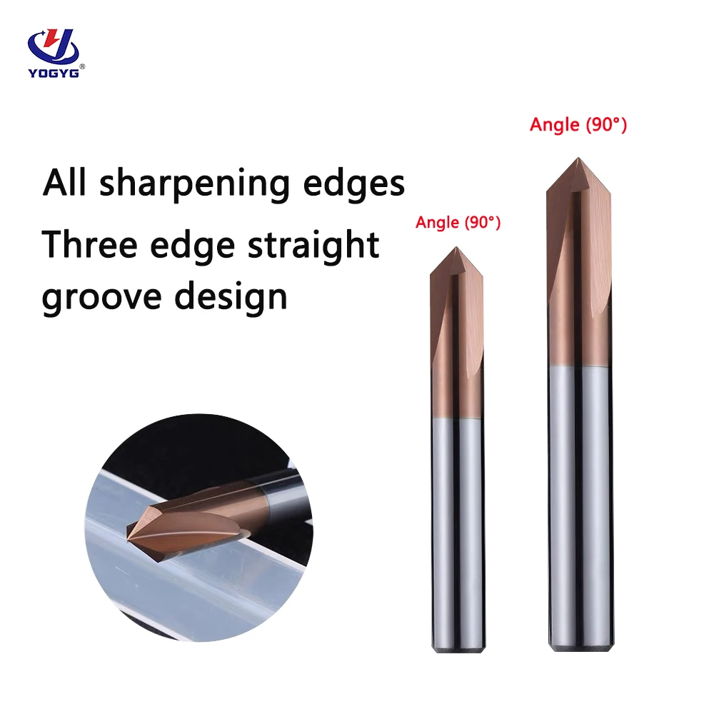 HRC58 Carbide Chamfer Milling Cutter 90 Degree 4 6 8 10mm 12mm Cutter Coated 3 Flutes Deburr End Mill Engraving Chamfer To Steel