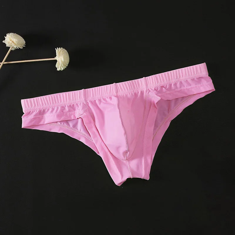 Cueca masculina sensual transparente, cueca de cintura baixa macia e respirável com enchimento, roupa interior branco/preto/rosa