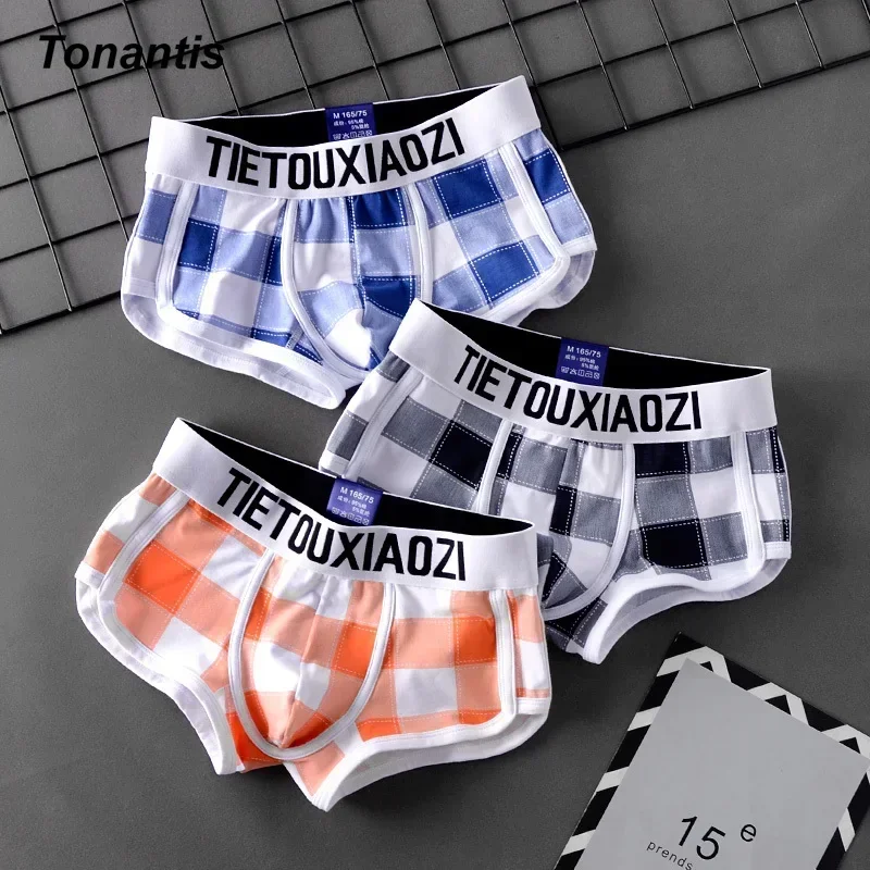 3Pcs/Set Trendy Cotton Men Underwear Fashion Plaid Men\'s Boxers Personality Breathable Male Boxer Shorts Cuecas Calzoncillos