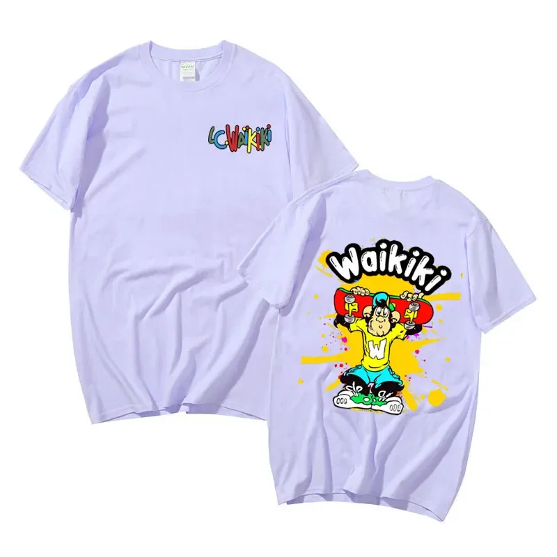 Camisetas gráficas Lc Waiting Monkey para homens e mulheres, dupla face, macacos engraçados, Cartoon Trend, camiseta casual de grandes dimensões, verão