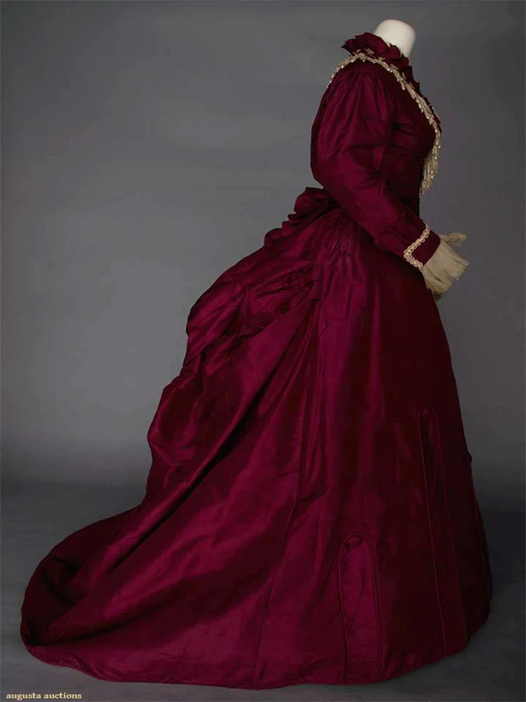 1870s Tudor Duchess Red Evening Dress Historical Queen Marie Antoinette Ball Gown Renaissance Victorian Wedding Costume