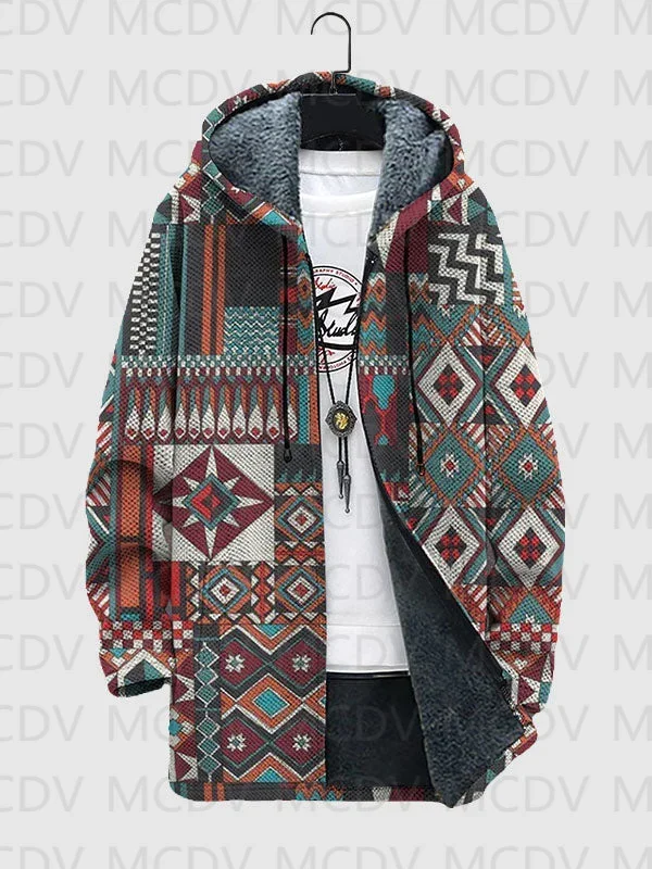 

Men's Retro Western Aztec Fleece-lined Zip Jacket Warm Jacket