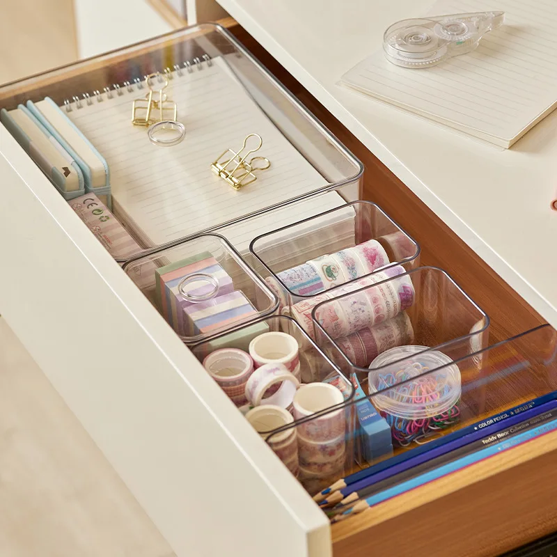 Clear Drawer Organizer Sets Acrylic Box Plastic Storage Box Stationery Makeup Organizer Boxes Transparent Storage Box Bins