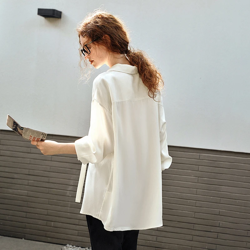 OLrain Women's Basics Shirts Autumn 2025 French Solid Color Tops Long Sleeve Lapel Collar Loose Casual Blouses N57CC96221