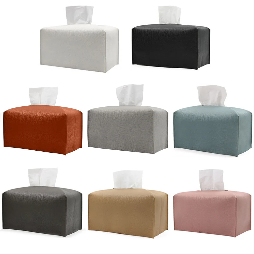 Tissue Box Cover Refined PU Leather Foldable Tissue Box Holder - Decorative Holder/Organizer for Bathroom Vanity Countertop