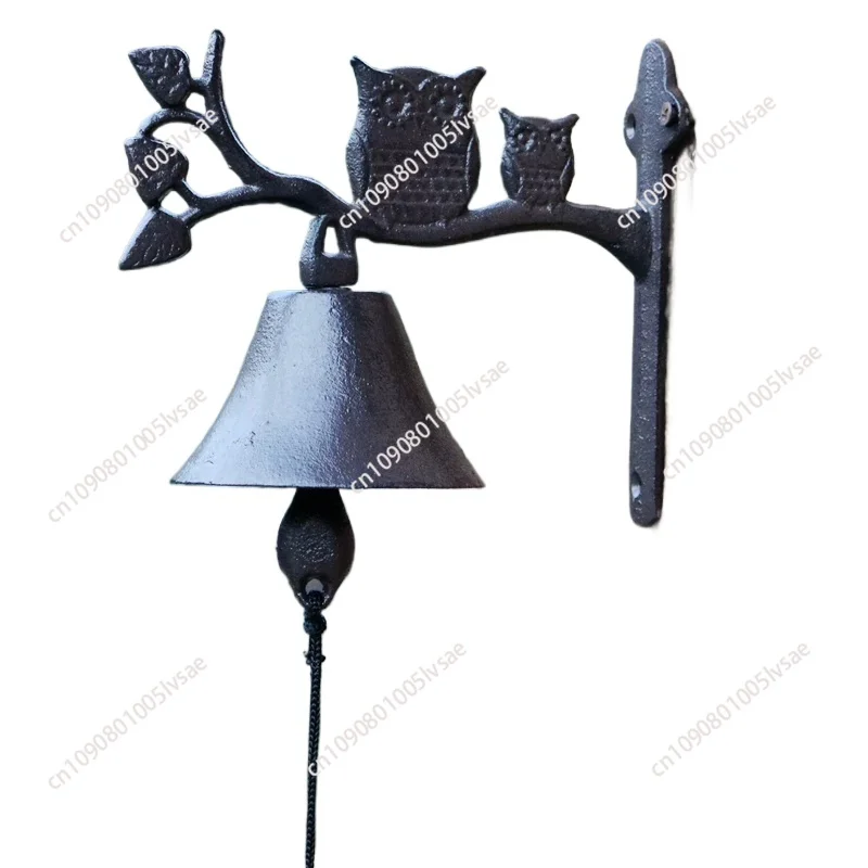 Owls On Branch Cast Iron Wall Bell Black Mother Baby European Home Garden Decor Antique Hand Cranking Iron Welcome Door Bell
