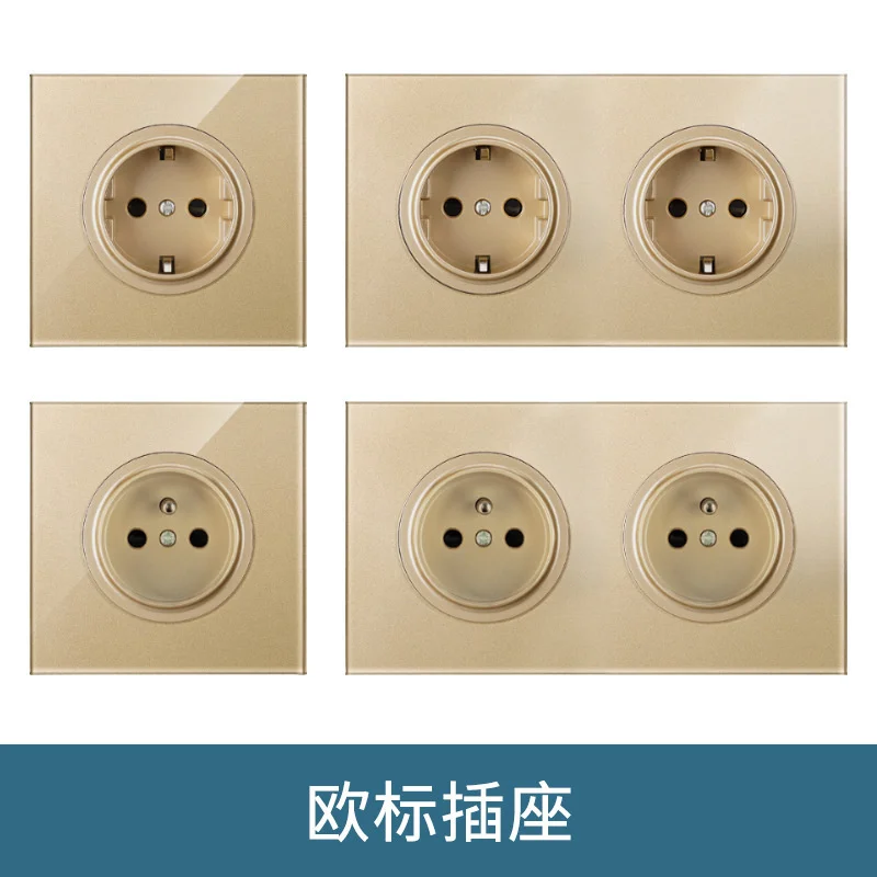 

146mm 86mm tempered glass Universal socket British 5-hole 1 2 3 4 gang 1 2 way switch with dual USB concealed socket Eu standard