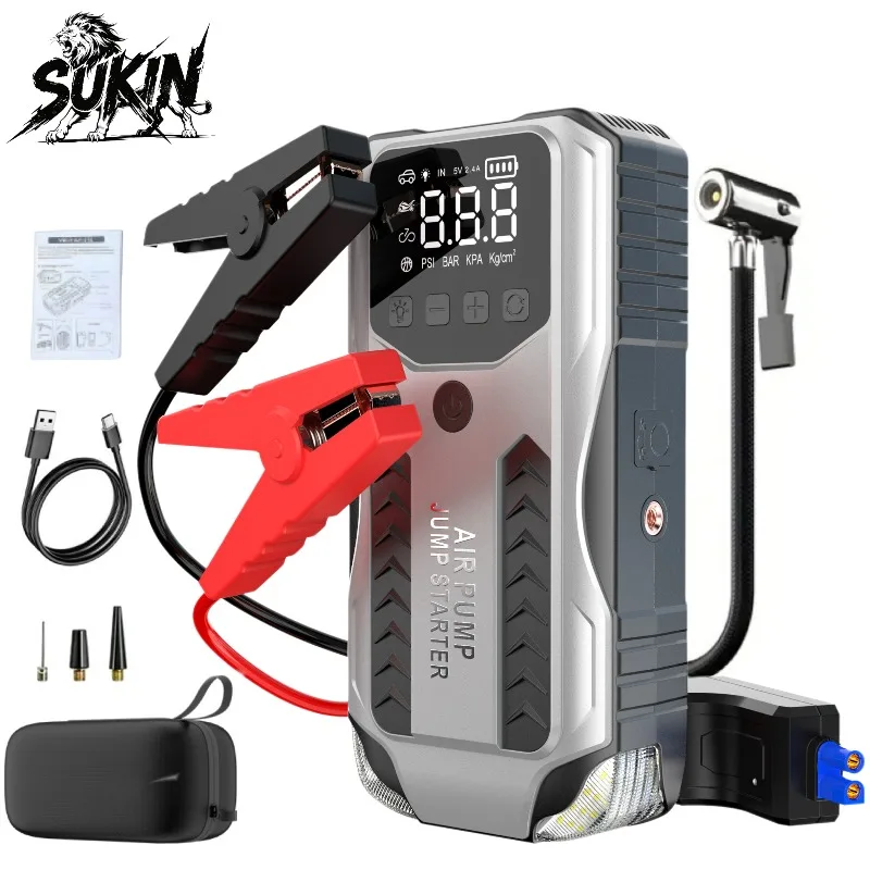 AliExpress SUKIN 4000A High Power Jump Starter With Air Compressor For Car Motorcycle Bike Ball,12V Car Battery Booster Starting Device