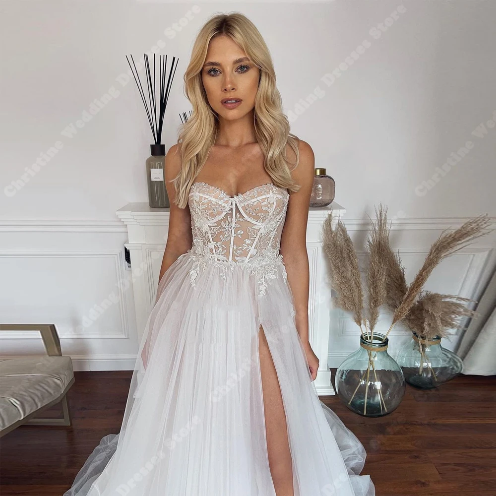 Vestidos de casamento nobre para mulheres, renda sexy, apliques florais, vestidos de noiva, sem mangas, sem costas, princesa