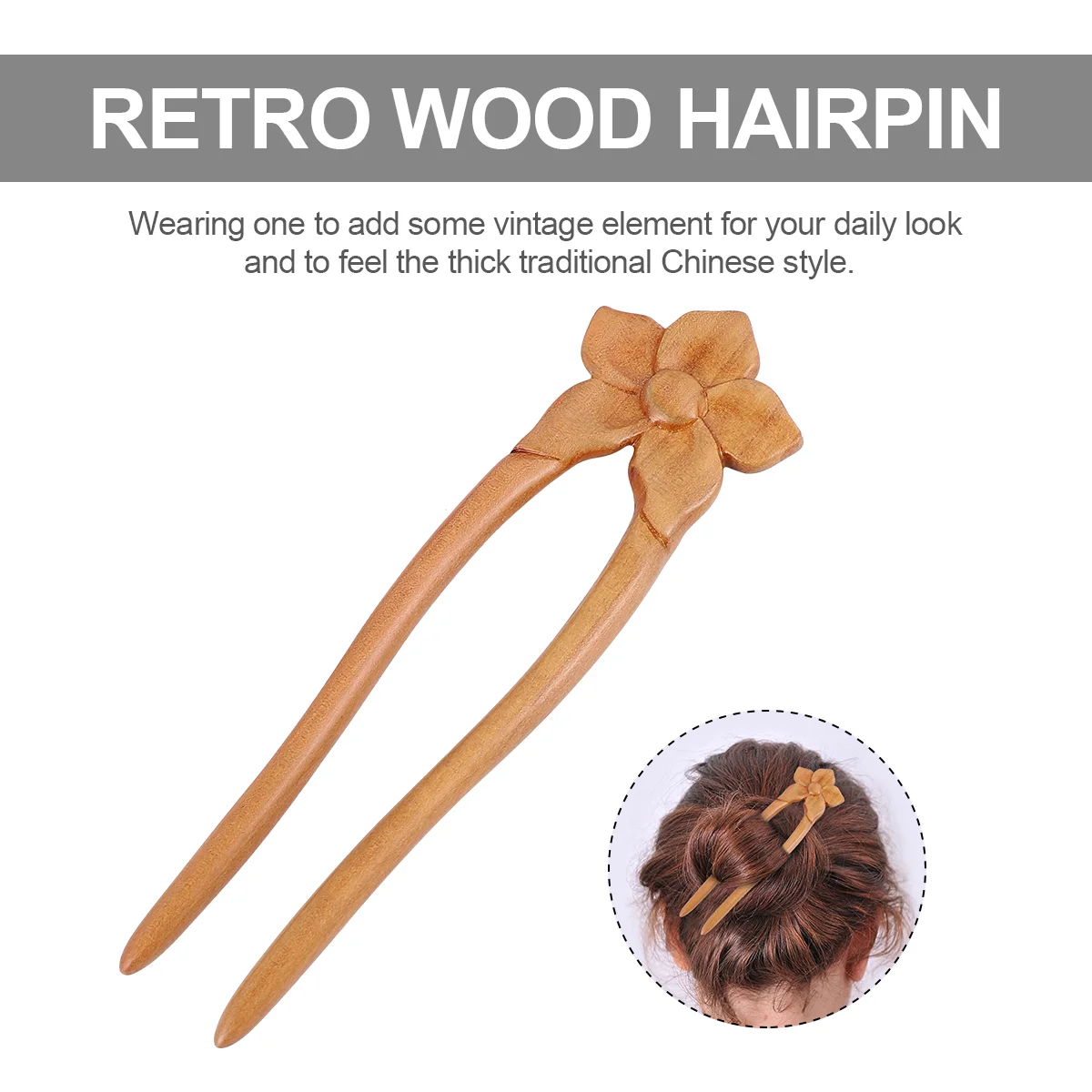 Horquilla de madera Retro, pinza para el pelo duradera en forma de U, accesorios útiles para el cabello, palo Simple para el hogar, niñas y mujeres