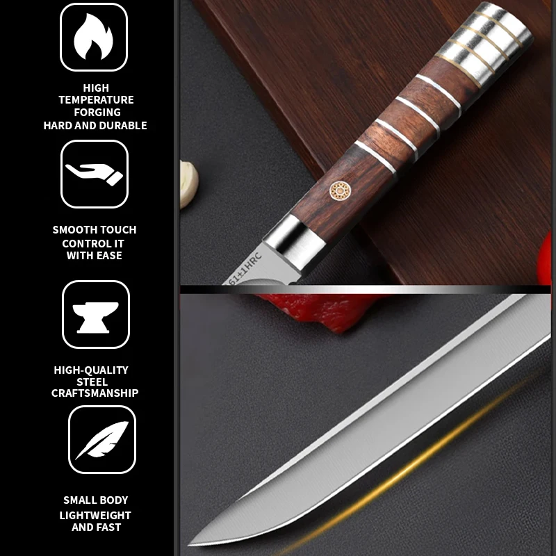 M390 Stainless Steel Straight knife - Premium Wood Sheath Cover. Perfect for Kitchen and BBQ Use. Multi-Functional and Portable.
