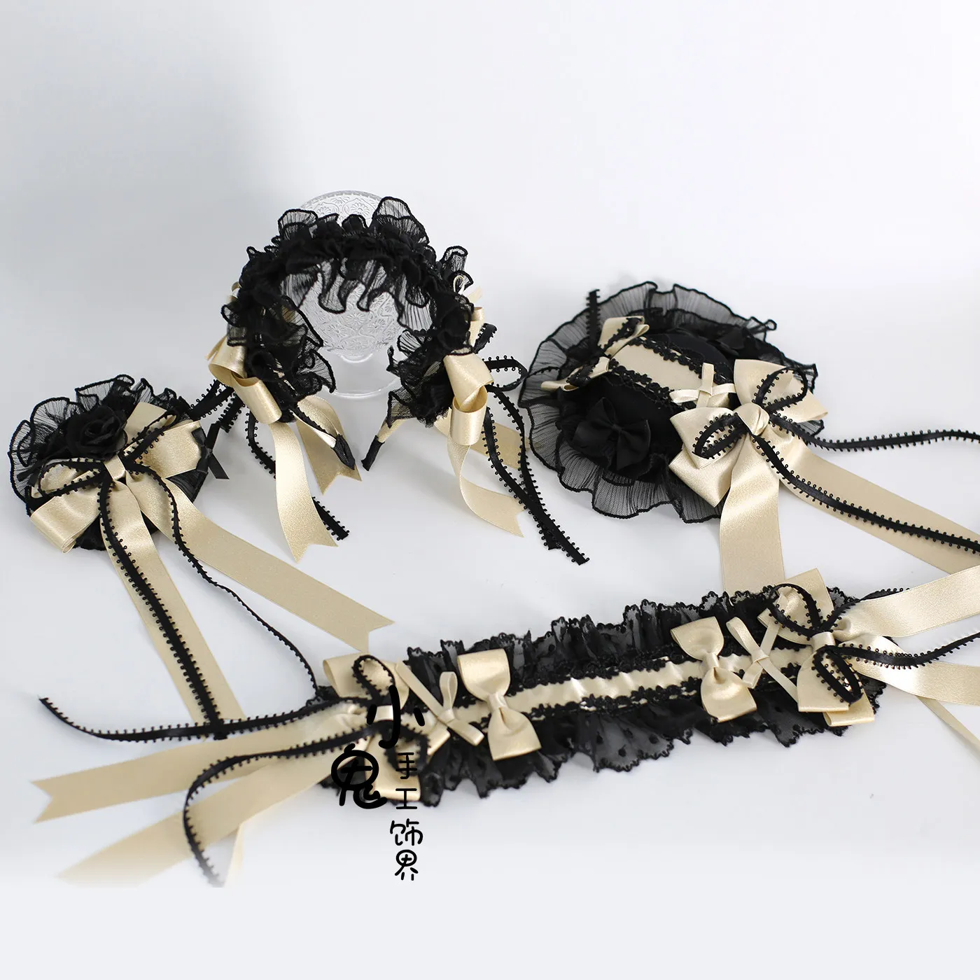 tiara-de-cabelo-kc-dream-bow-original-deslumbrante-em-cetim-de-seda-preto-e-dourado-estilo-ballet-lolita-com-presilha-superior-e-design-de-chapeu