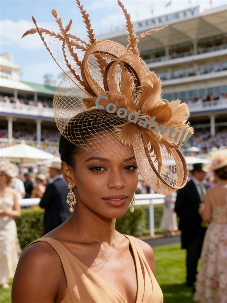 

Bride Veils Feather Fascinator Hat Women Ladies Church Derby Party Headwear Ladies Femme Elegant Party Banquet Hair Pillbox Caps