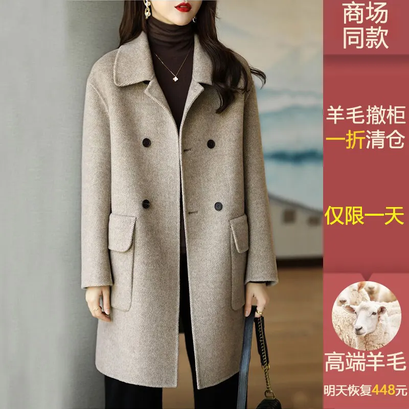 High-end double-sided cashmere black woolen coat thick coat women's autumn and winter high-end sense niche non-collision